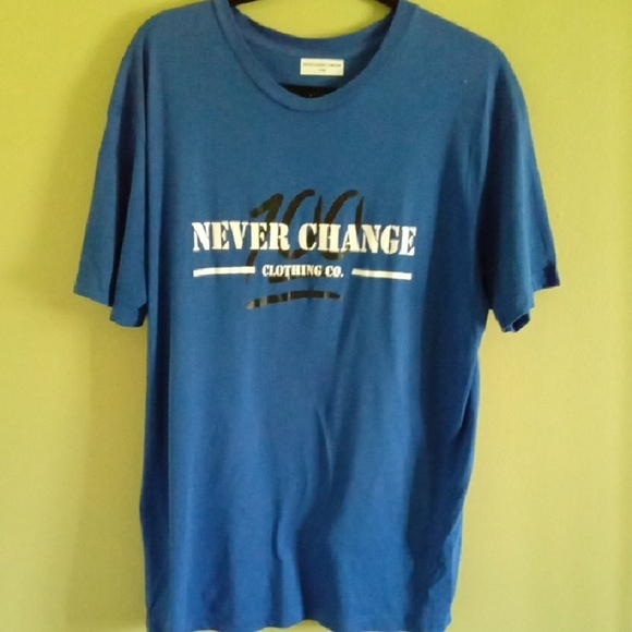 Vibrant Blue Short Sleeve Crew Neck Tee with Bold Statement - Picture 1 of 4